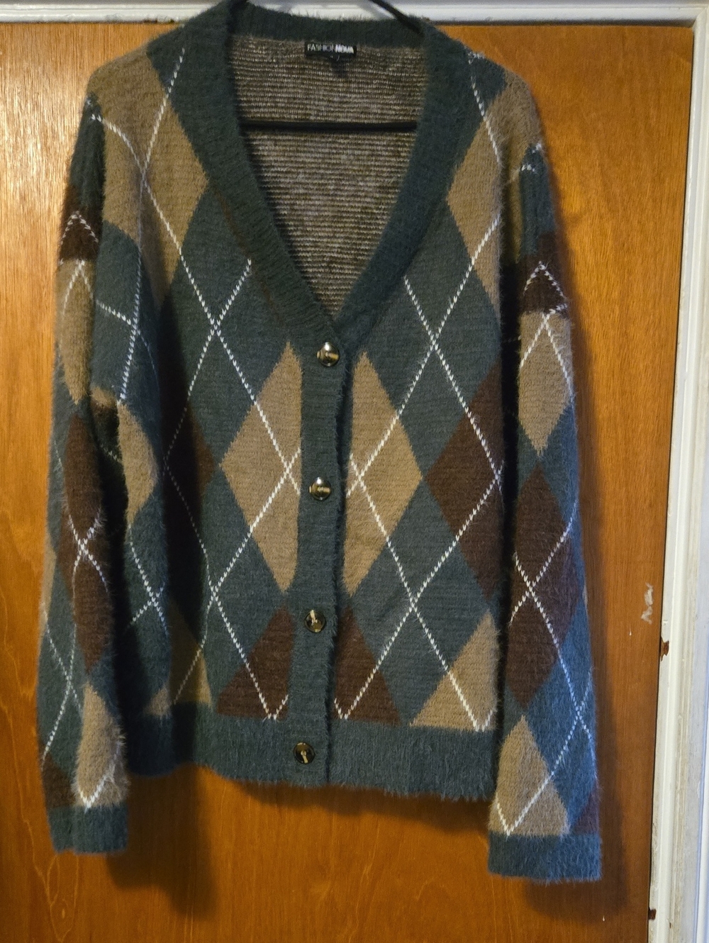 Argyle V-Neck Oversized Cardigan